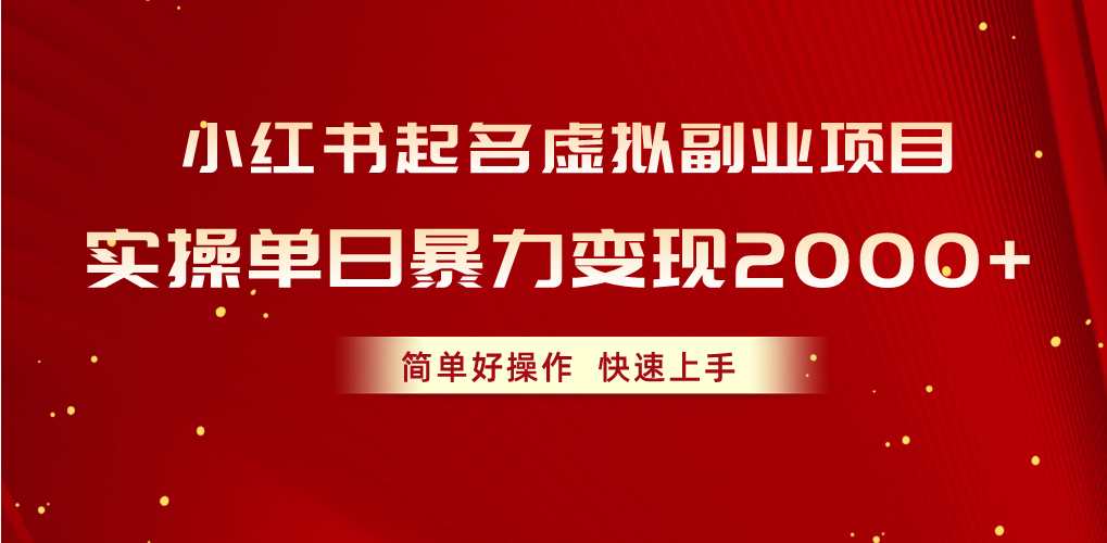 （10856期）小红书起名虚拟副业项目，实操单日暴力变现2000+，简单好操作，快速上手-测试测试