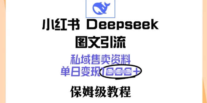 小红书Deepseek图文引流，私域售卖资料，单日变现多张，保姆级教程-聚宝盆-全网首发高质量项目输出