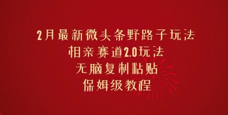 2月最新微头条野路子玩法，相亲赛道2.0玩法，无脑复制粘贴，保姆级教程-聚宝盆-全网首发高质量项目输出