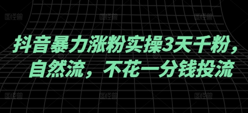 抖音暴力涨粉实操3天千粉，自然流，不花一分钱投流，实操经验分享-聚宝盆-全网首发高质量项目输出