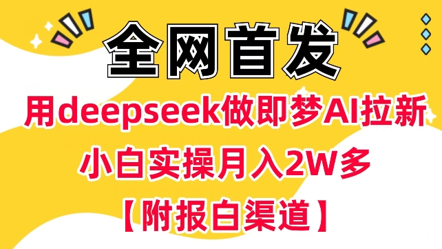 用deepseek做即梦Ai拉新 小白实操月入过W+【附报白渠道】-聚宝盆-全网首发高质量项目输出