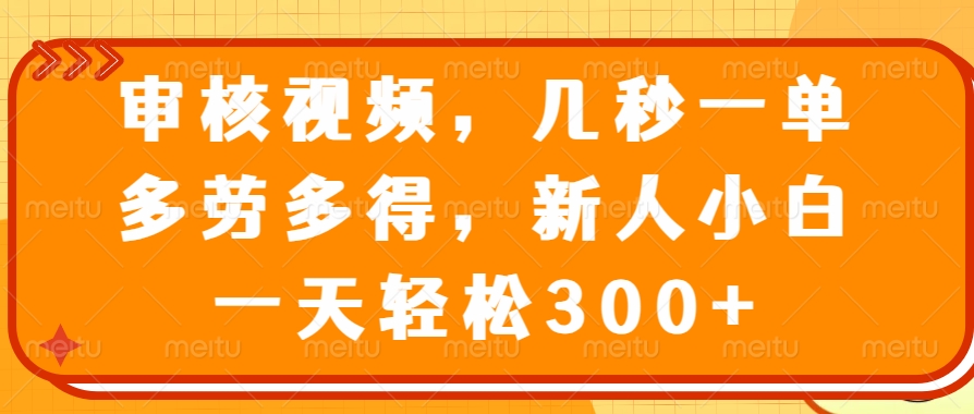 （14294期）审核视频，几秒一单，多劳多得，新人小白一天轻松300+-聚宝盆-全网首发高质量项目输出